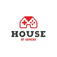 house logo design combined with game sticks, vector. house of gamers