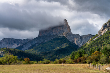 Mont Aiguille near Clelles in the French Vercors mountains in France
