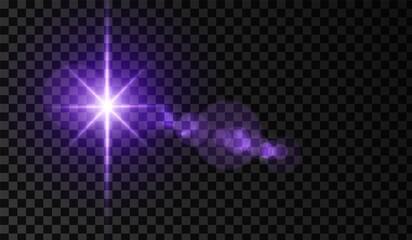 Lens flare. Light glow effect. Violet sparkle and glare object. Isolated vector illustration on transparent background.