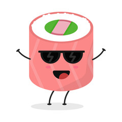 Cute flat cartoon sushi illustration. Vector illustration of cute sushi with a smiling expression.