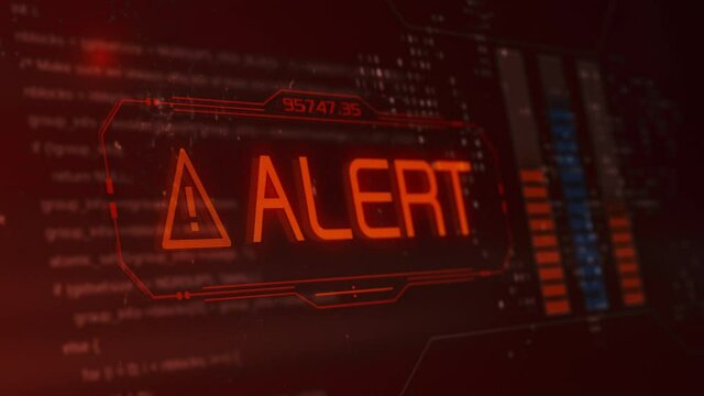 computer screen with programming code and an alert message, concept of computer security, malware or hacker attack (3d render)