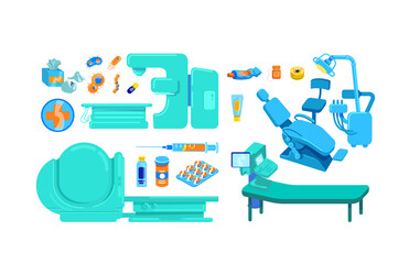 Clinic equipment flat color vector object set