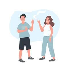 Fototapeta premium Refusing cigarette male flat color vector faceless character