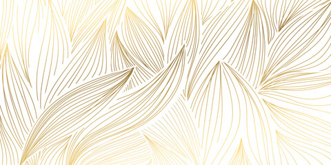 Luxury gold and nature  background vector. Floral pattern, Golden split-leaf plant with abstract line arts, Vector illustration.