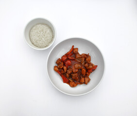 chicken in sweet and sour sauce with white rice
