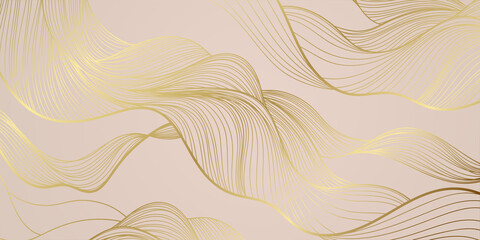 Goldene Linien Musterhintergrund. Luxuriöse goldene Linie Kunsttapete. Design für Cover, Einladungshintergrund, Verpackungsdesign, Stoff und Druck. Vektor-Illustration.