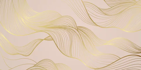 Wall murals Toilet Golden lines pattern background. Luxury gold Line arts wallpaper. Design for cover, invitation background, packaging design, fabric and print. Vector illustration.