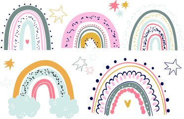 Vector rainbow clipart set Children illustration Modern print for girl or boy Nursery Modern Printable art on white background
