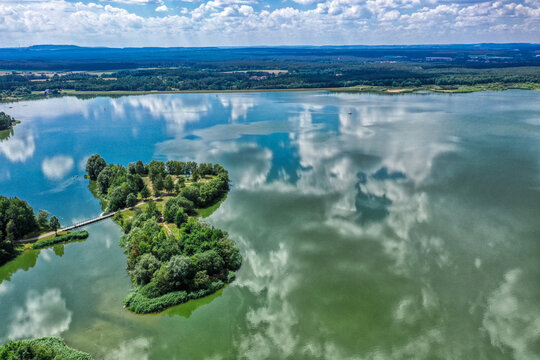 Aerial view of the Rothsee in the Franconian Lake Region. Wonderful landscapes in the heart of Europe, Germany.