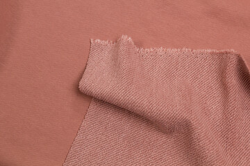 Fabric cotton fold, top view. Red textile