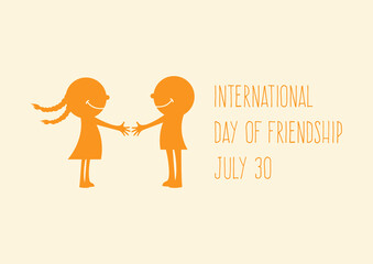 International Day of Friendship vector. Happy people together icon. Boy and girl friendship vector. Stylized figures of people vector. Day of Friendship Poster, July 30. Important day