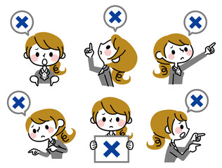 ビジネスウーマン　不正解　バツ　セット