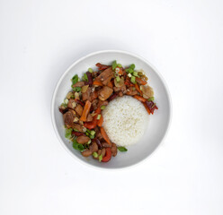 white rice with meat and vegetables