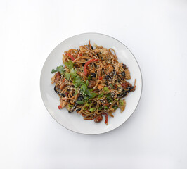 fried noodles with meat, wok food