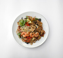 fried noodles with shrimps, wok food