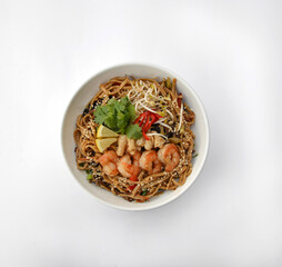 fried noodles with shrimps, wok food