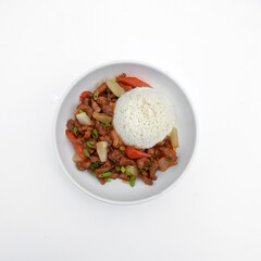 white rice with meat and vegetables