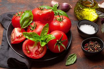 Italian cuisine ingredients. Tomatoes, herbs and spices