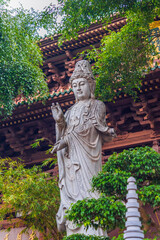 Buddha statues, architectural details of Minh Thanh pagoda, a majestic Buddhist architectural structure in Pleiku city, Gia Lai province (Central Highland of Vietnam)