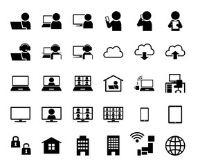 テレワークシンプルアイコンセット/白黒