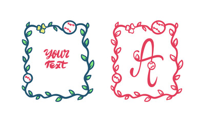 Vector decorative frame for baseball. Letter 