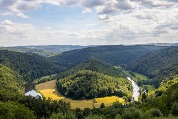 Old forest in the Belgian Ardennes, with a view of Tombeau du geant in the region of Bouillon during summer time.