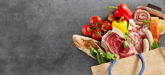 Close up on fresh groceries in a shopping bag - 366225951