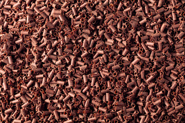 Black chocolate crumbs. Top view.