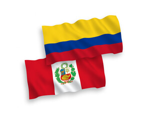 Flags of Peru and Colombia on a white background