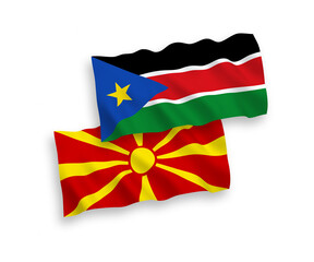 Flags of Republic of South Sudan and North Macedonia on a white background