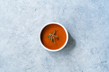 Spanish Spicy Cold Gazpacho Soup Puree / Gaspachio or Gaspacho with Rosemary.