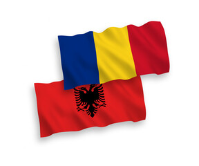 Flags of Romania and Albania on a white background
