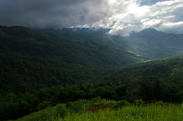 High mountain and cloud landscape The beauty of nature in the tropical forest.
