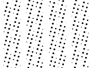 Black circles on a white background. Regular repeating dots, circles and fine lines. Simple parallel wide vertical  lines pattern.       