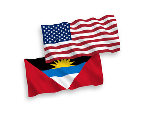 Flags of Antigua and Barbuda and America on a white background