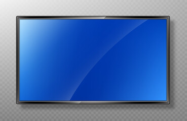 Realistic modern TV screen mockup. Lcd panel isolated on transparent background. Led monitor display. Blank television template. Vector realistic illustration
