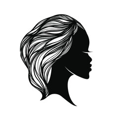 Beautiful Afro-American woman with elegant, wavy hairstyle.Hair salon and beauty studio logo.Cosmetics and spa illustration.Young lady portrait.Cute face.Profile view.