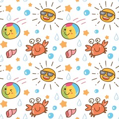 Summer themed kawaii seamless pattern, can be use for fabric printing, background etc