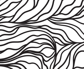 Monochrome wave pattern. Wavy background. Hand drawn waves. Doodle for design. Black and white wallpaper