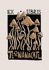 Illustrated card with psychedelic mushrooms. Can be used as a print on clothing, postage stamp, cover