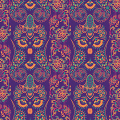 Paisley ethnic seamless pattern with floral elements