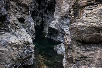 Fototapeta na wymiar Rhine and rocks of the Viamala gorge, Switzerland