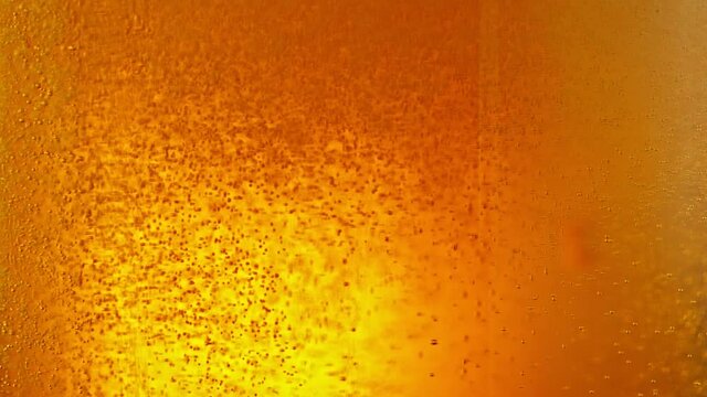 Super Slow Motion Detail Shot of Beer Bubbles in Glass at 1000fps.