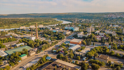 Fototapeta premium Aerial view shot 4k high resolution of the city Soroca in the northern part of Republic of Moldova