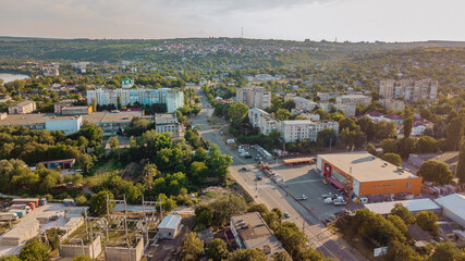 Aerial view shot 4k high resolution of the city Soroca in the northern part of Republic of Moldova