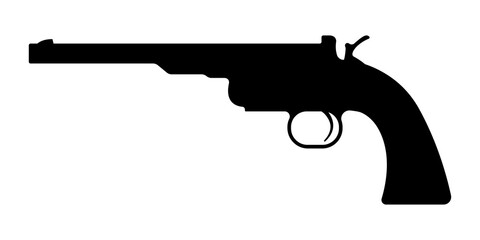 Gun revolver icon. Vintage pistol silhouette. Western handgun. Vector illustration. - obrazy, fototapety, plakaty