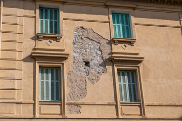 Damaged facade of an old building in french Provence