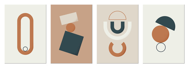 Abstract modern background. Backgrounds with geometric balancing shapes. Boho wall decor. Modern geometric compositions and forms. Posters with abstract shapes, vector © Bansen