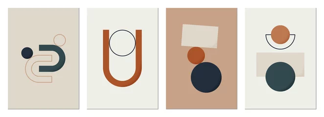 Abstrakter moderner Hintergrund. Hintergründe mit geometrischen ausgleichenden Formen. Boho-Wanddekoration. Moderne geometrische Kompositionen und Formen. Plakate mit abstrakten Formen, Vektor © Bansen