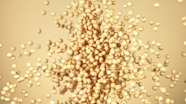 Super Slow Motion Shot of Soybeans Side Colision on Light Brown Background at 1000fps.